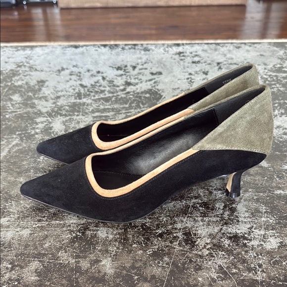 Sanctuary Black/Green/Tan Colorblock Suede Heels Size 8 - Picture 1 of 6